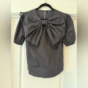 River Island Black Bow-Front Puff Sleeve Top